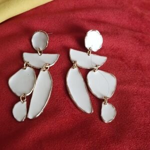 Elegant White and Gold Dangle Earrings